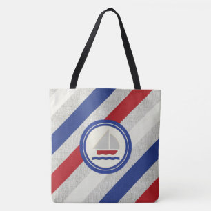 Bolso De Tela Sailboat on Classic Nautical Stripes Bag