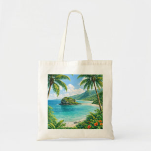 Bolso De Tela Saipan Playa Tropical Palma e Hibisco