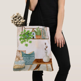 Bolso De Tela Sala de estar bohemia acogedora Arte acuarela