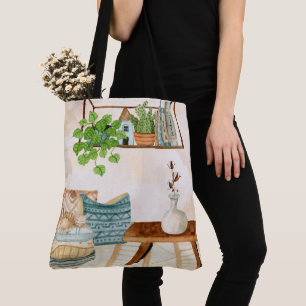 Bolso De Tela Sala de estar bohemia acogedora Arte acuarela