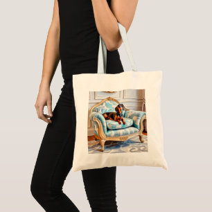 Bolso De Tela Salchicha Lindo Dachshund en Butaca con Monograma