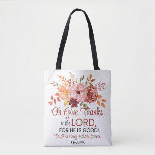 Bolso De Tela Salmo 107:1 Oh Gracias al Señor Floral Caída