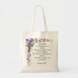Bolso De Tela Salmo 28:7 Versículo Bíblico, Arte Floral Lila Púr