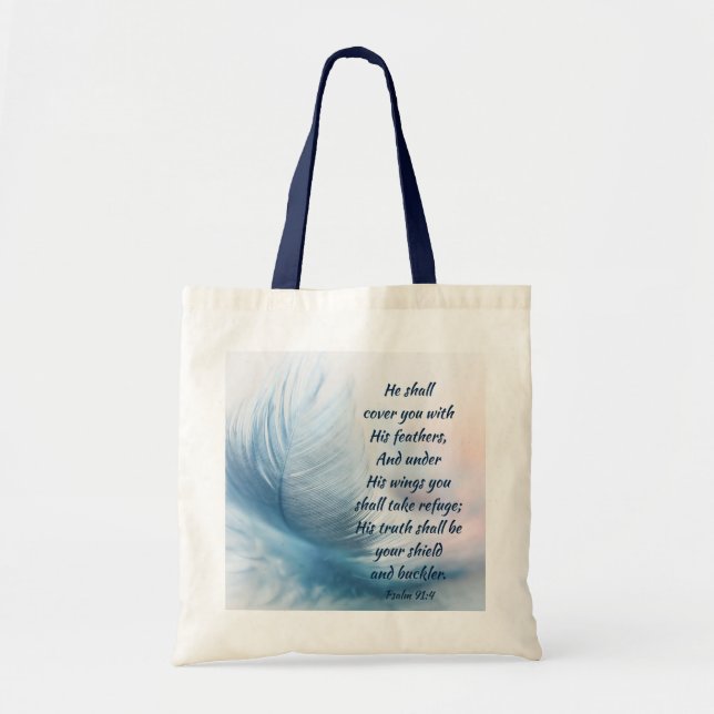 Bolso De Tela Salmo de levantamiento inspirador 91:4 con sus ala (Frente)