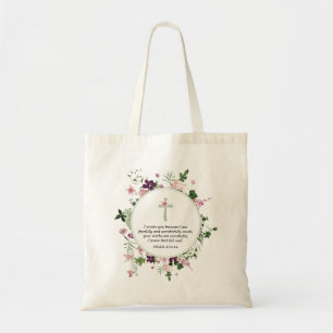 Bolso De Tela Salmo Floral Rosa 139:14