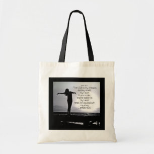 Bolso De Tela Salmo Señor es mi fuerte Biblia Cita Gris negro