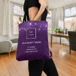 Bolso De Tela Salón de belleza del logo comercial del purpurina<br><div class="desc">Un elegante fondo violeta decorado con un polvo falso purpurina plateado. Personalice y agregue su negocio,  logotipo de la empresa,  nombre e información de contacto.</div>