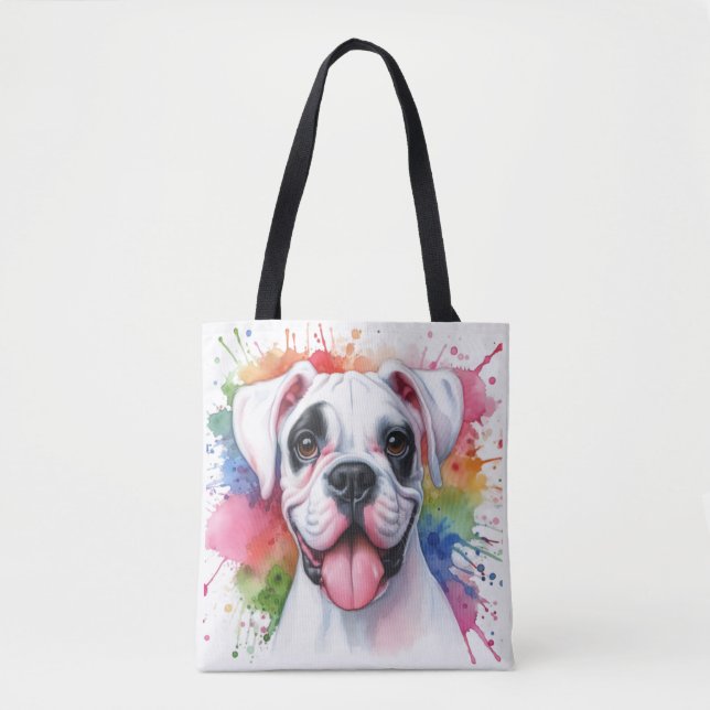Bolso De Tela Salpicaduras de Acuarela de Perro Boxer (Anverso)