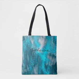 Bolso De Tela Salpicaduras de chispas azules luminosas 