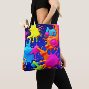Bolso De Tela Salpicaduras de neón vibrante en lienzo oscuro