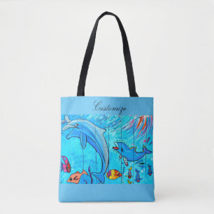 Bolso De Tela saltando delfínes de risa diseñe el azul