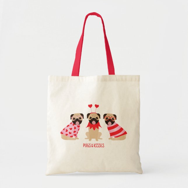 Bolso De Tela Saltos Y Besos Perros De Pug Cute (Frente)