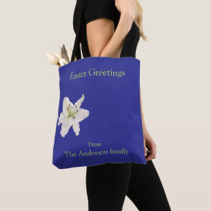 Bolso De Tela Saludos de Pascua de Flor de Flor Blanca