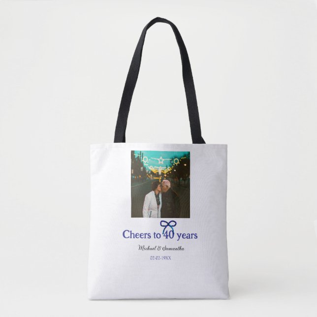 Bolso De Tela Saludos del arco iris azul a boda de 40 años (Anverso)