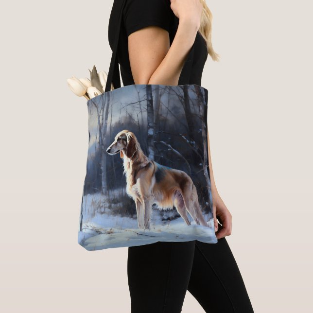Bolso De Tela Saluki Let It Snow Navidades (Detalle)