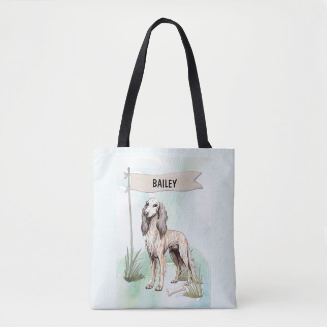 Bolso De Tela Saluki Watercolor Personalized Dog (Anverso)