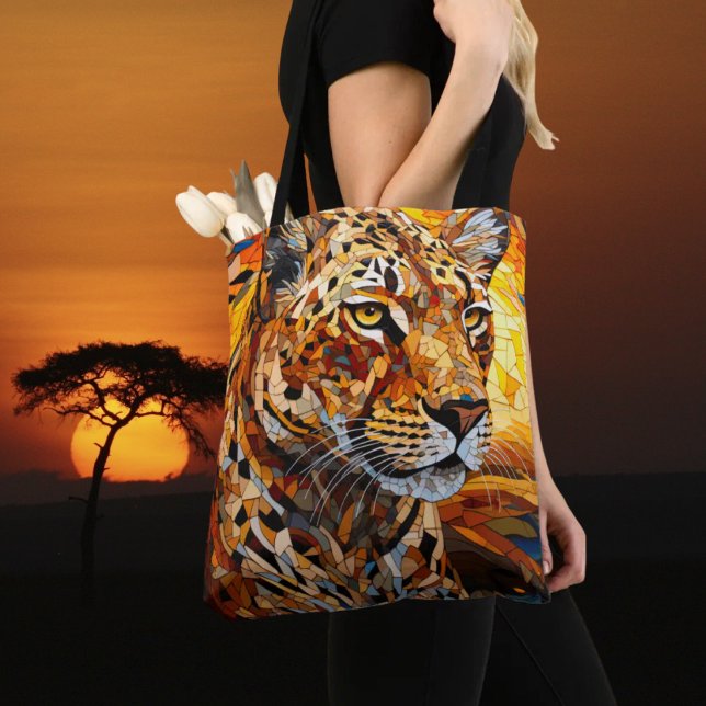 Bolso De Tela Salvaje Majestad Cheetah Sunset: Arte Mosaico (Wild Mosaic Cheetah Sunset All-Over Printed Tote Bag)