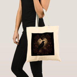 Bolso De Tela Samhain Nocturno Cuervo Gótico y Luna Oscura 
