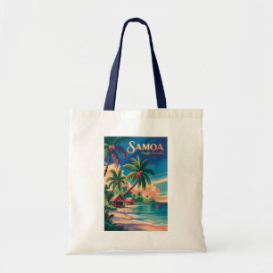 Bolso De Tela Samoa Playa Ilustración Samoana Arte de Viaje Vint