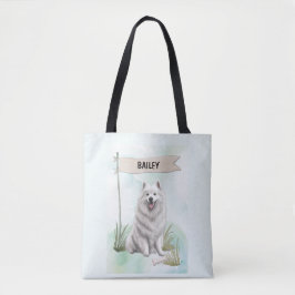 Bolso De Tela Samoyed Acuarela Perro Personalizado