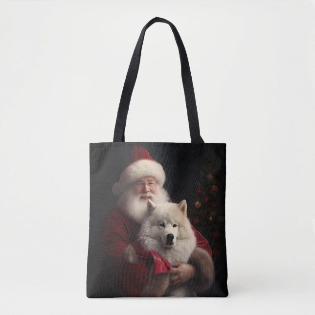 Bolso De Tela Samoyed Con Navidades De La Festividad De Santa Cl (Anverso)