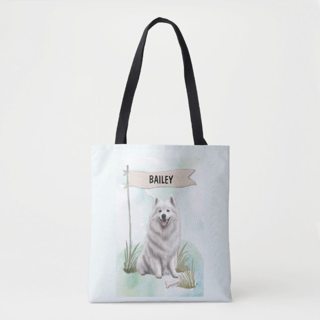 Bolso De Tela Samoyed Watercolor Personalized Dog (Anverso)