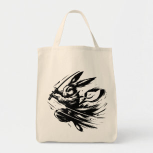 Bolso De Tela Samurai Bunny Black Ink Warrior Rabbit