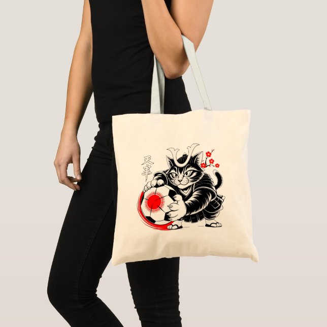 Bolso De Tela Samurai Cat Soccer For Shopping & Everyday use (Anverso (producto))