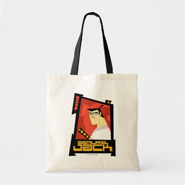 Bolso De Tela Samurai Jack sonriendo gráfico de marco futurista (Frente)