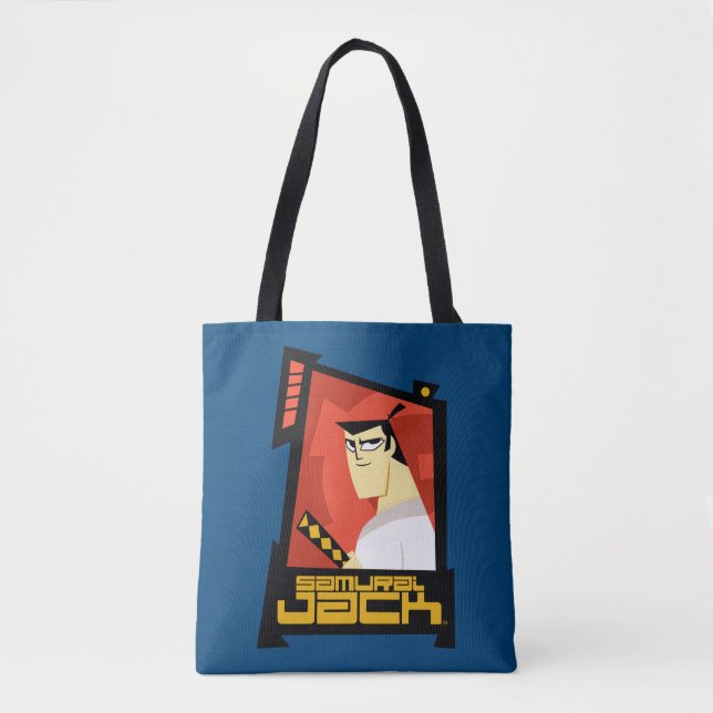 Bolso De Tela Samurai Jack sonriendo gráfico de marco futurista (Anverso)
