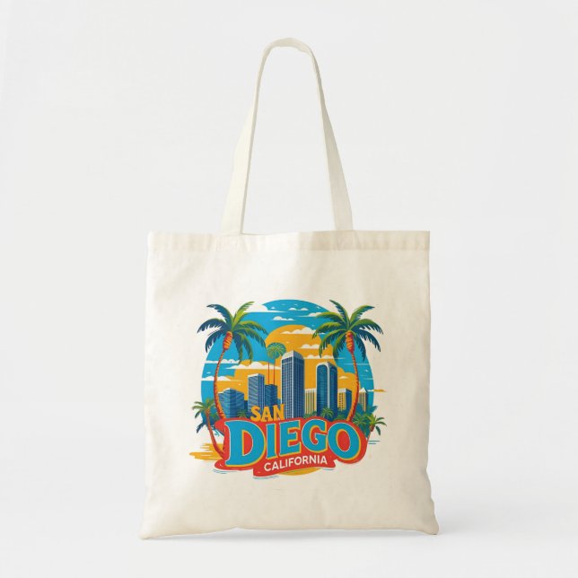 Bolso De Tela San Diego California Skyline-Modern Cityscape Art (Frente)