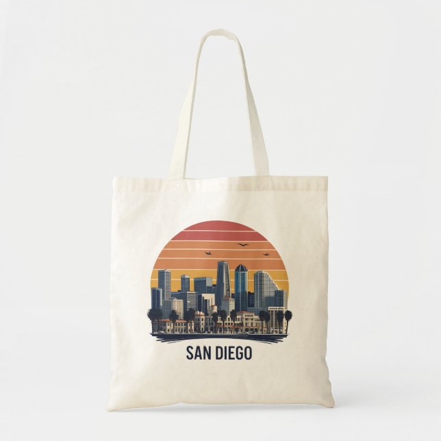 Bolso De Tela San Diego California Skyline-Modern Cityscape Art (Frente)