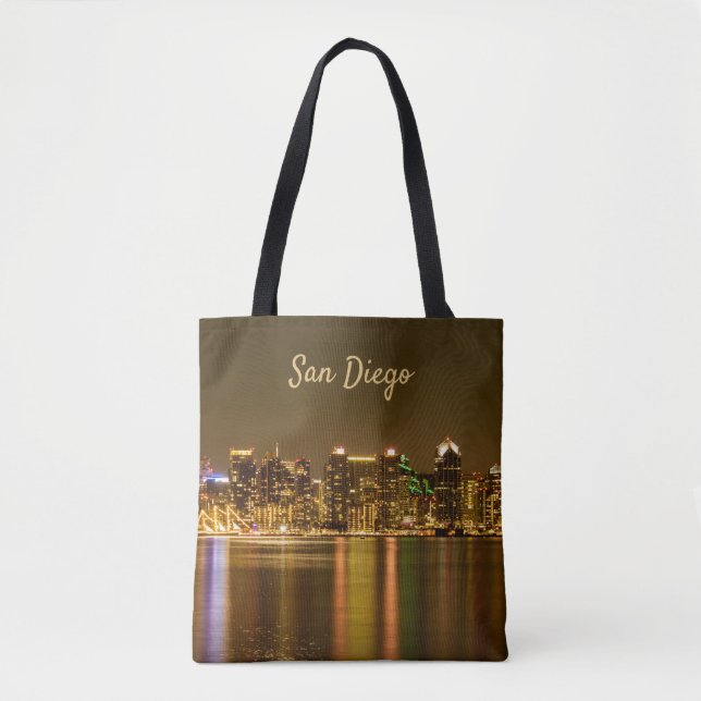 Bolso De Tela San Diego Skyline Night California Souvenir (Anverso)