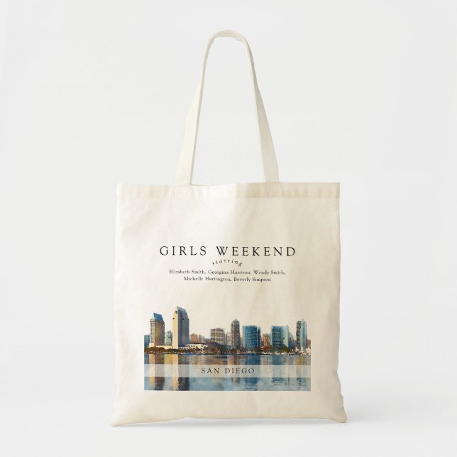 Bolso De Tela San Diego Skyline Watercolor Girls Weekend (Frente)