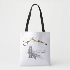 Bolso De Tela San Francisco, CA, Negro, Oro, Guay