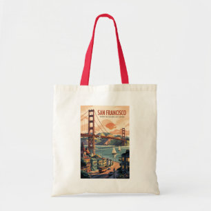 Bolso De Tela San Francisco California Skyline Travel Art Retro