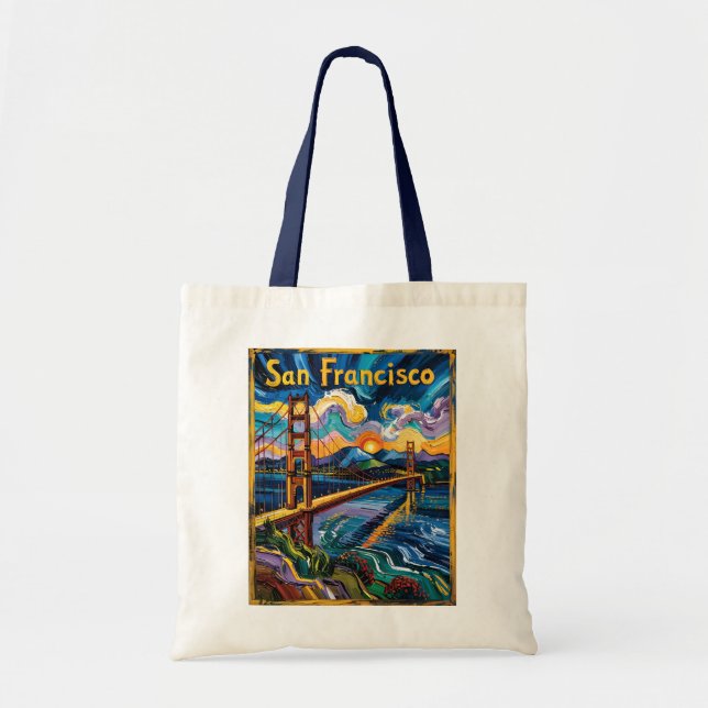 Bolso De Tela San Francisco Golden Gate Van Gogh Style Art (Frente)