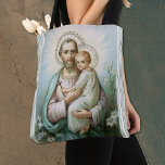 Bolso De Tela San José religioso con Niño Jesús<br><div class="desc">Hermosa imagen vintage de la religión católica tradicional de San José con el niño Jesús. Hay una cruz en sus manos y mentiras a cada lado.</div>