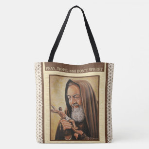 Bolso De Tela San Padre Pío Rezando Manos Cita Religiosa