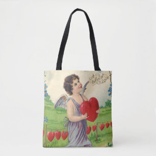 Bolso De Tela San Valentín antiguo, ángel victoriano con corazón