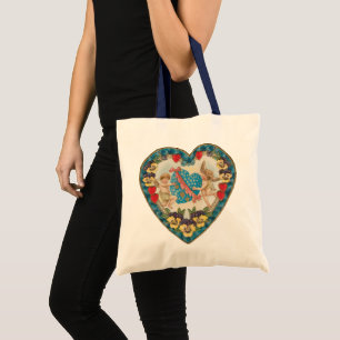 Bolso De Tela San Valentín Antiguo, Ángeles Vintage en un Corazó