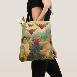 Bolso De Tela San Valentín antiguo, corazones de querubines vict