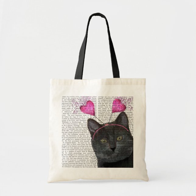 Bolso De Tela San Valentín de gato negro (Frente)