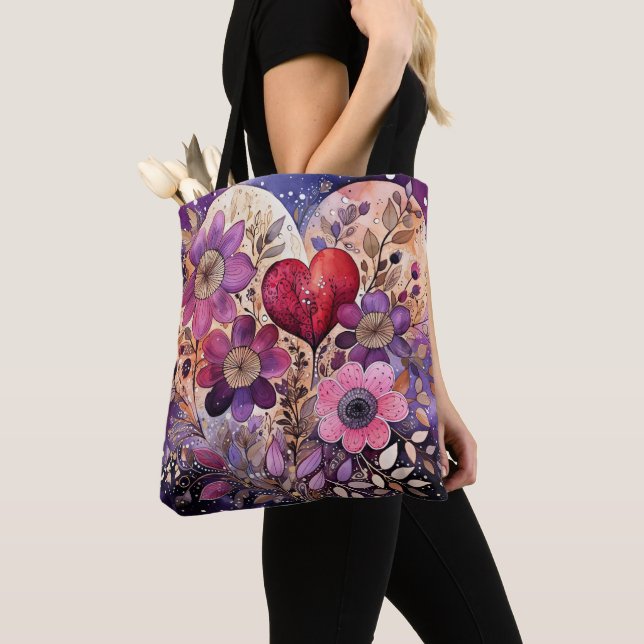 Bolso De Tela San Valentín Floral Heart Art (Detalle)
