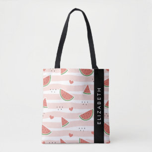 Bolso De Tela sandías rojas, corazones, rayas, tu nombre