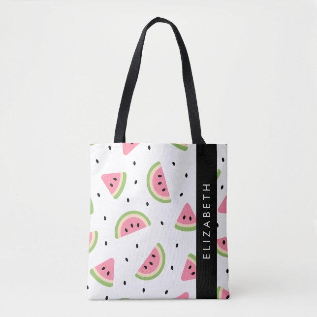 Bolso De Tela sandías rosas, semillas de sandía, tu nombre (Anverso)