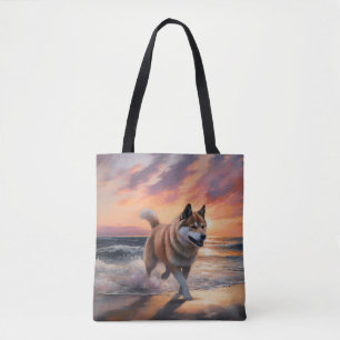 Bolso De Tela Sandy Paws Akita Dog en Beach Sunset