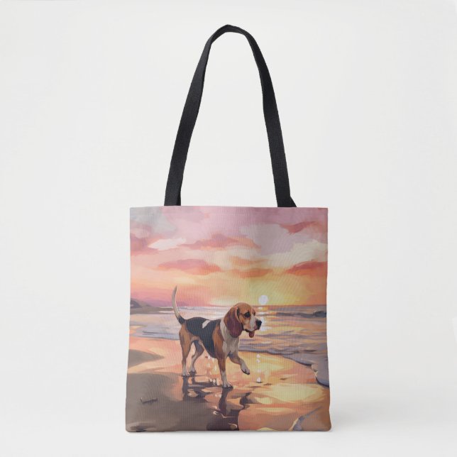 Bolso De Tela Sandy Paws Beagle Dog en Beach Sunset (Anverso)
