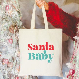 Bolso De Tela Santa Bebé Navidades rojos y Verde azulados retro