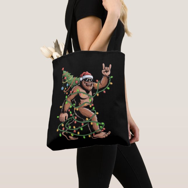Bolso De Tela Santa Bigfoot Christmas Tree Xmas Light Sasquatch (Detalle)